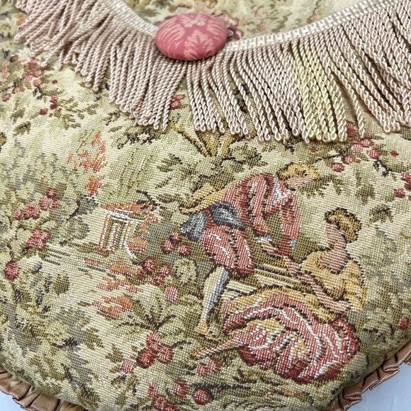 Vintage Daphne Canvas Tassel Pastel Crossbody Purse Cottage Fringe Pink Antique - Picture 5 of 10